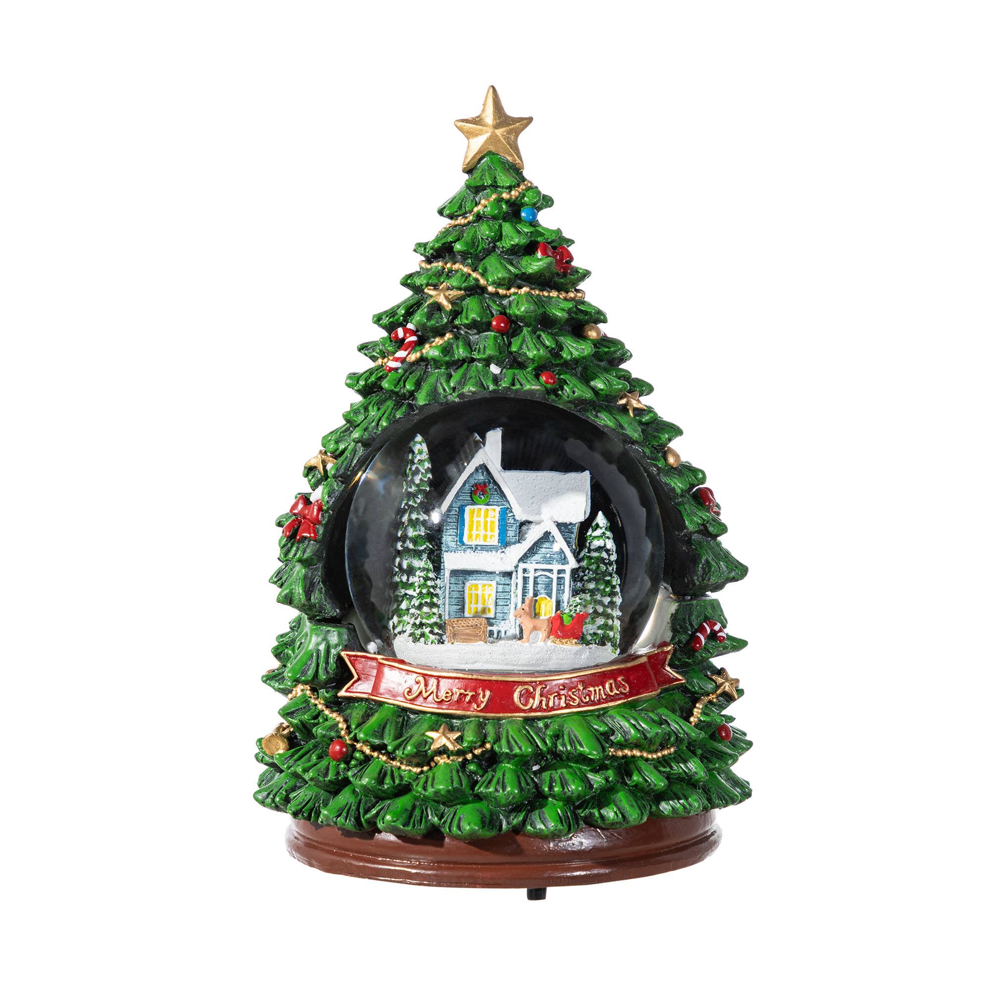 Glitzhome® 100mm Christmas Resin Lighted Musical Snowflakes Christmas Tree Waterglobe